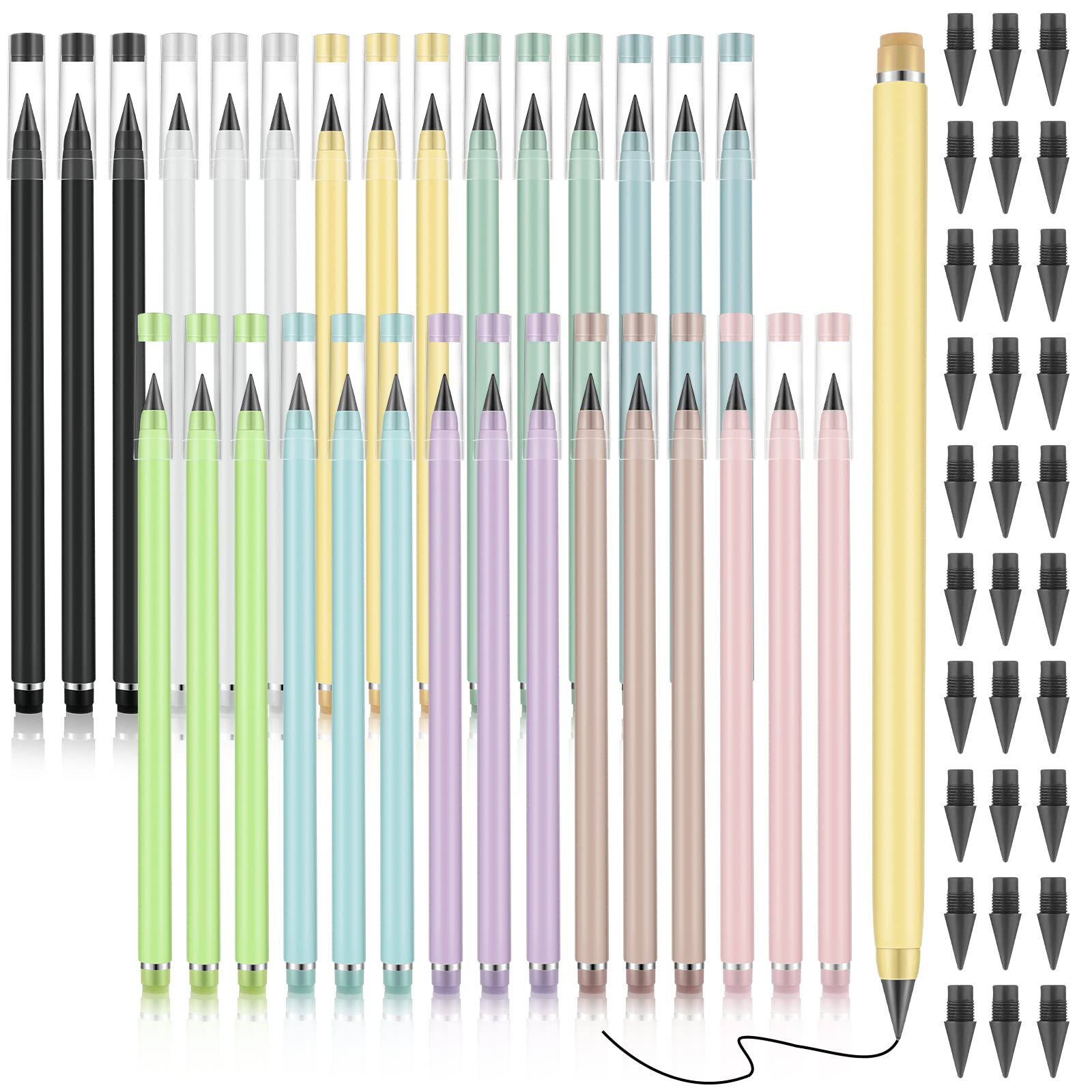 Fuutreo 30 Pcs Inkless Pencil Everlasting Reusable Pencil With 30 Nibs Forever Pencil With Eraser Eternal Aesthetic Inkless Penc